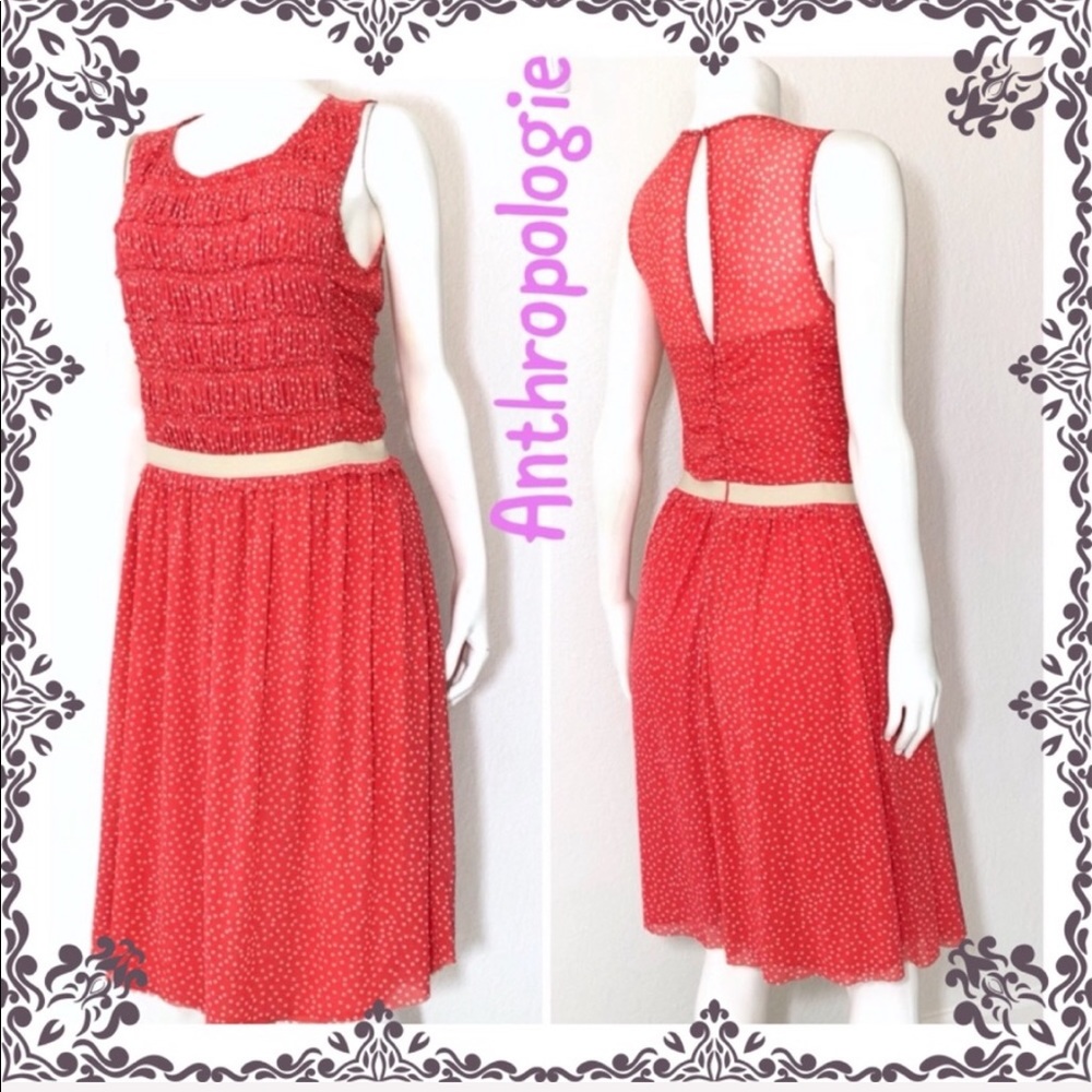 Anthropologie Postmark Orange Swiss Dot Dress S